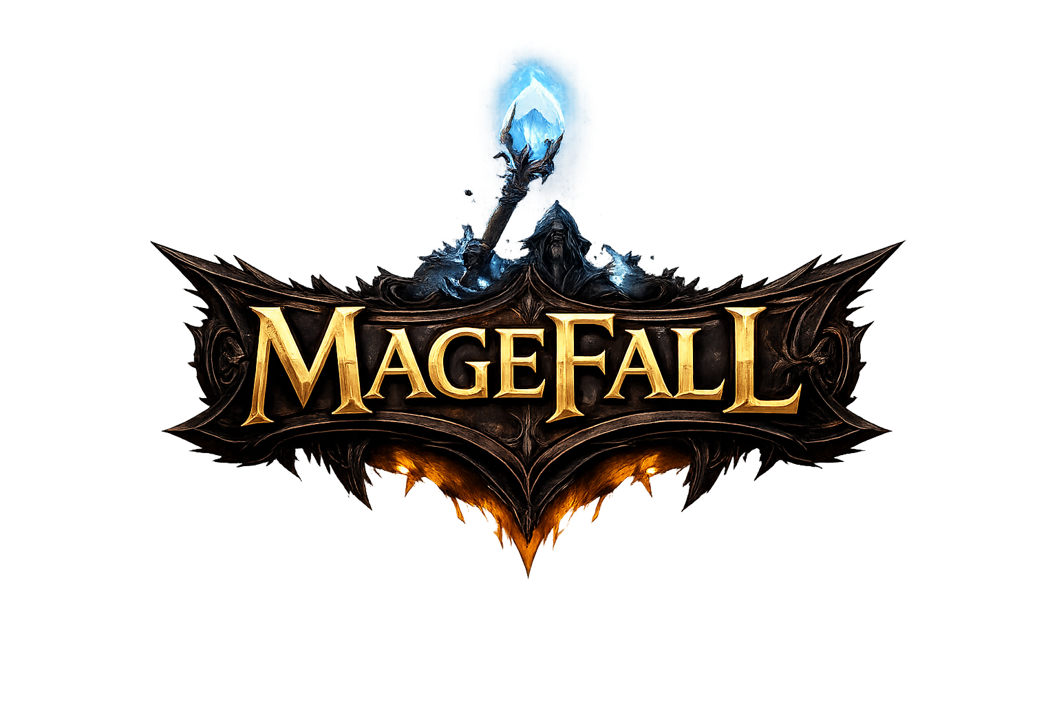 MageFall — mages and armies clash beneath burning skies